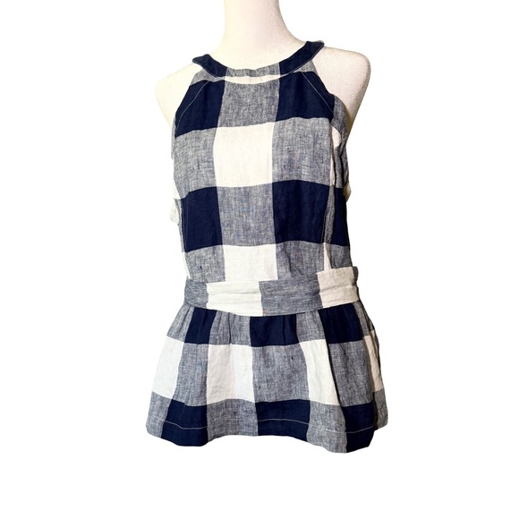 crown & ivy Tops - NWT Crown & Ivy Navy White Linen Gingham Halter Peplum Top Size 16